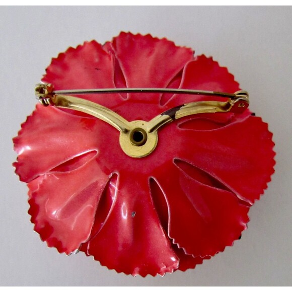 Lisner Red Flower Earrings Brooch Set Enamel Rhinestones Vintage 1950s/60's - Picture 3 of 9
